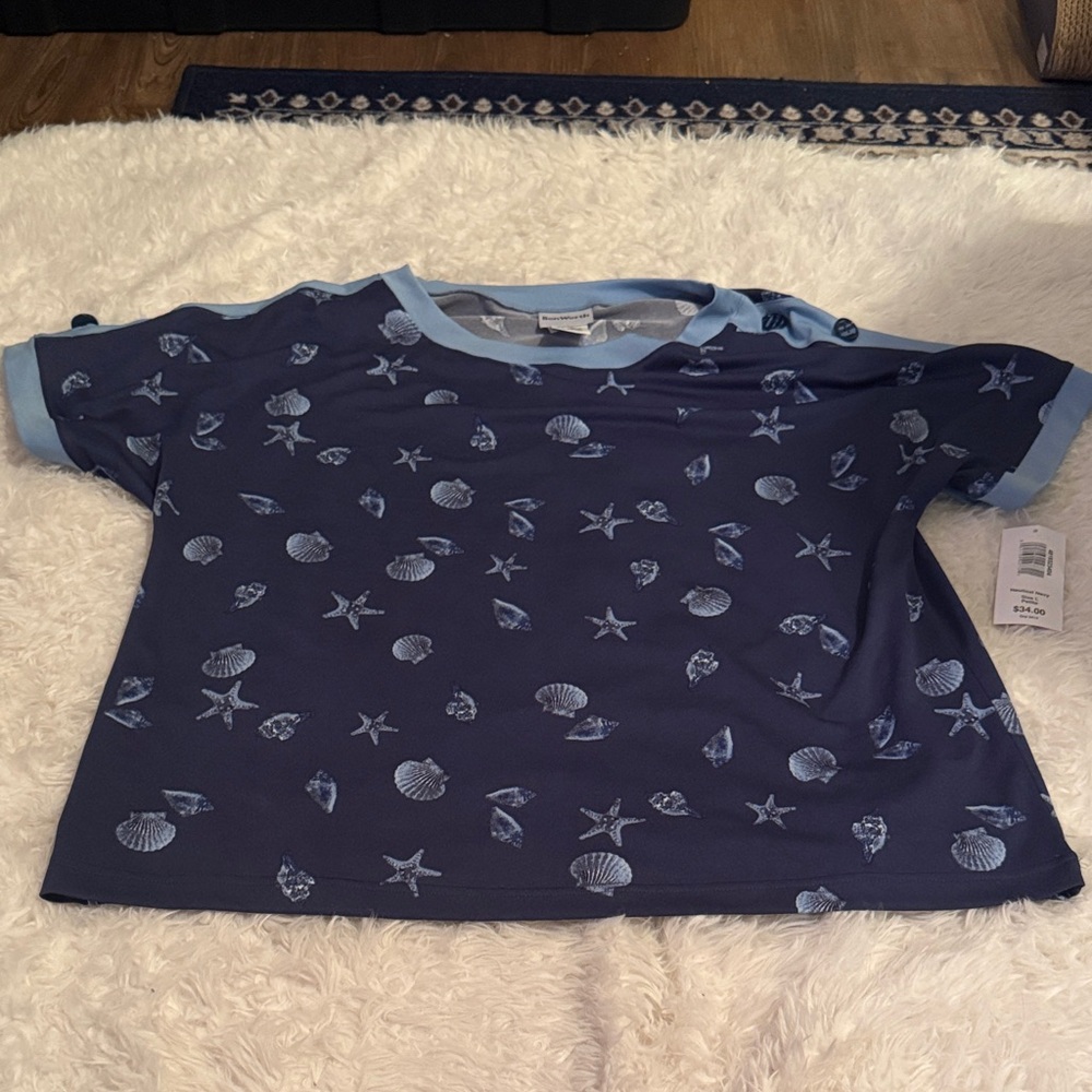 BonWorth Seashell Print Short‎ Sleeve Shirt - Dark Blue